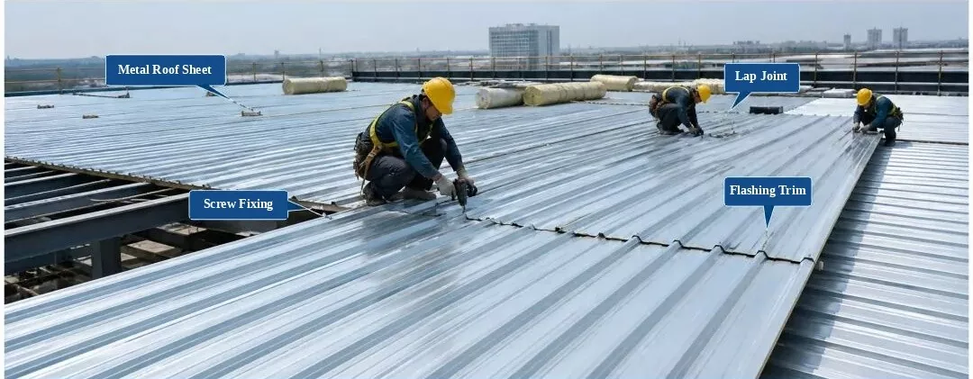 Profiled metal roof sheet installation