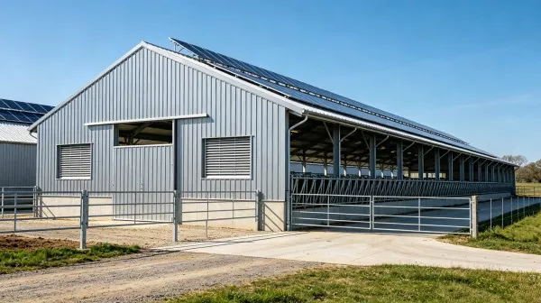 Construcție fermă de bovine cu cadru de oțel
