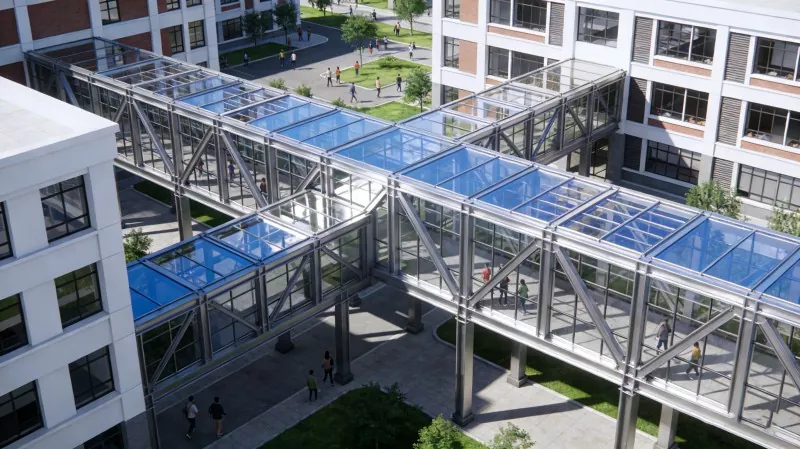 Coridorul campusului cu structură de oțel